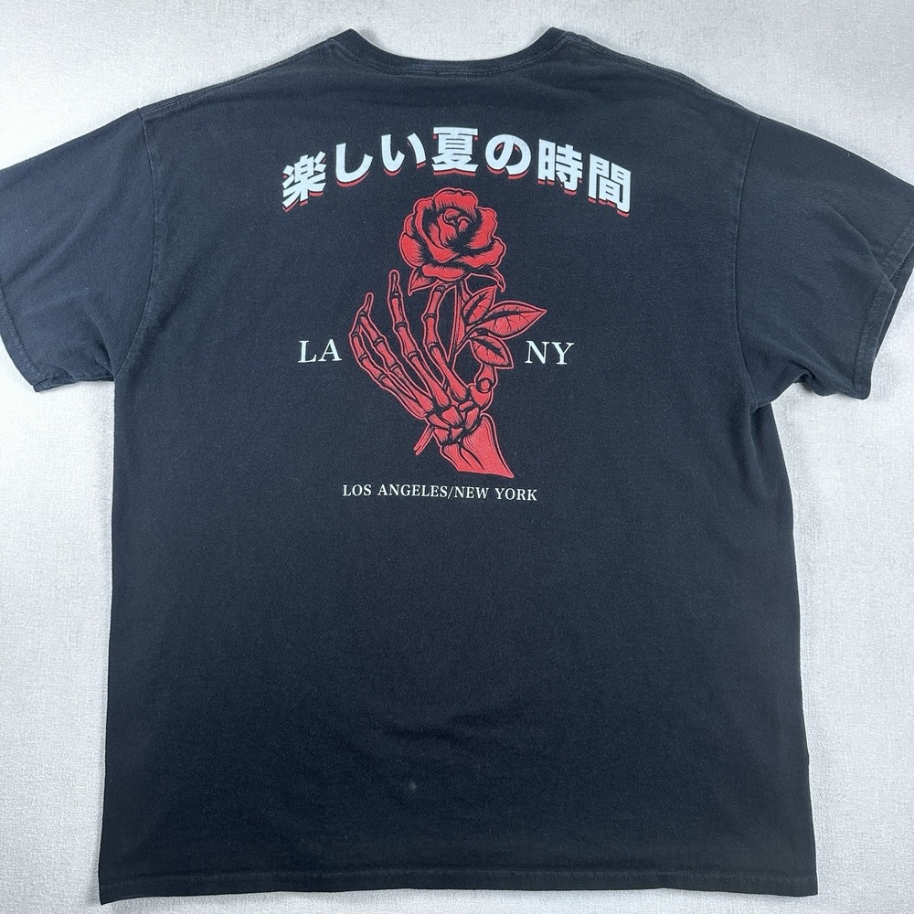 SCW Mens‎ Graphic T-Shirt Black Dead Rose Skeleton Hand Japanese XL Skate